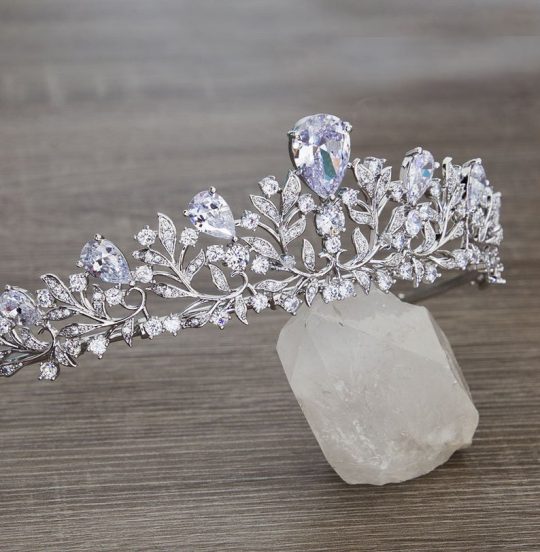 Diadème serre-tête mariage champêtre garni de diamants Pauline