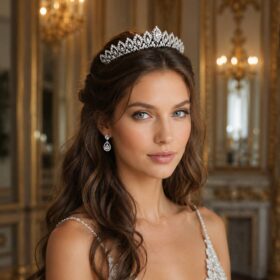 Alternative view of Tiare mariage argenté,  serre-tête de luxe incrusté de cristaux et Zircon "Emma"