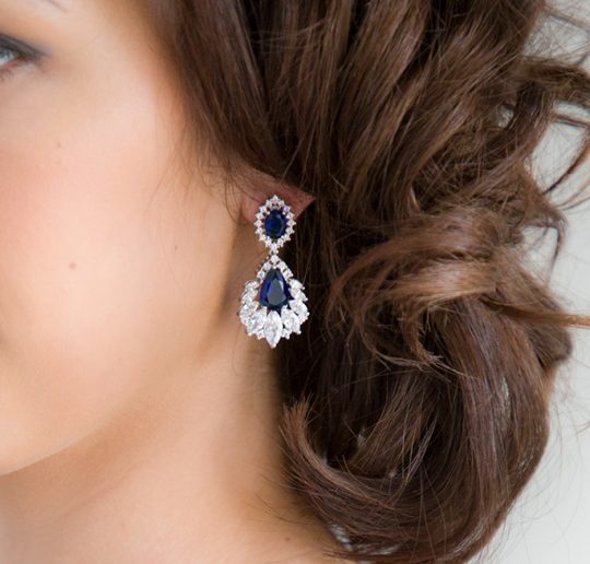 boucles oreilles mariage bleu fonce