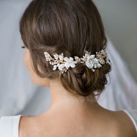 Peigne cheveux mariage bohème dore perles cristal 3