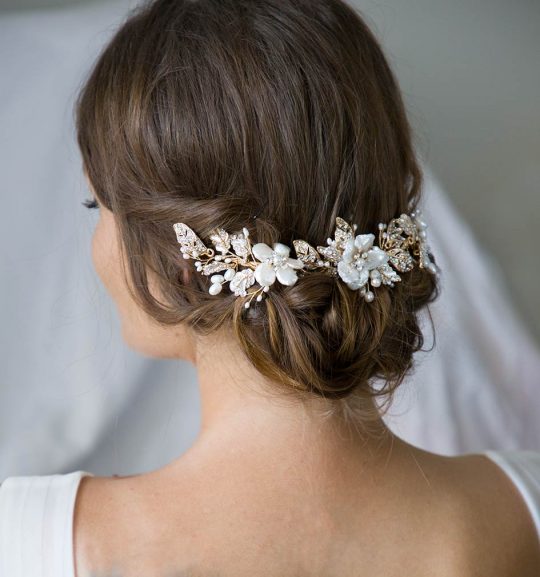 Peigne cheveux mariage bohème dore perles cristal 3