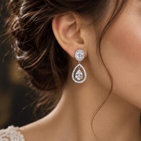 Boucles d’oreilles mariage "Kate", bijoux diamantés