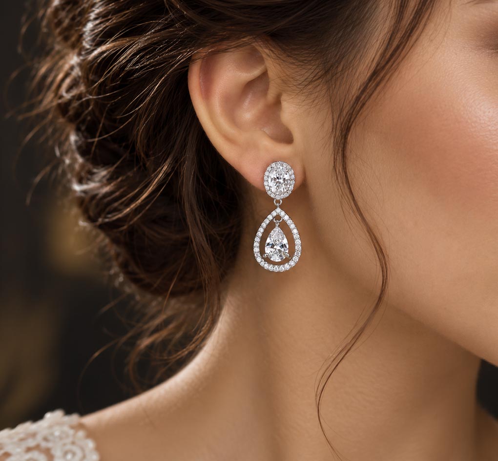 Boucles d’oreilles mariage "Kate", bijoux diamantés