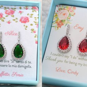 bijoux mariage, boucles d'oreilles vert rouge clair