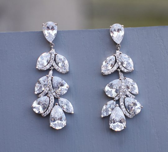 boucles d'oreilles feuilles cristal