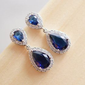 boucles oreilles mariée goutte eau bleu