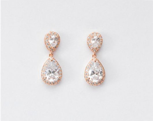 Boucles d’oreilles mariée goutte d'eau plaquées or rose, crisatal Swarovski