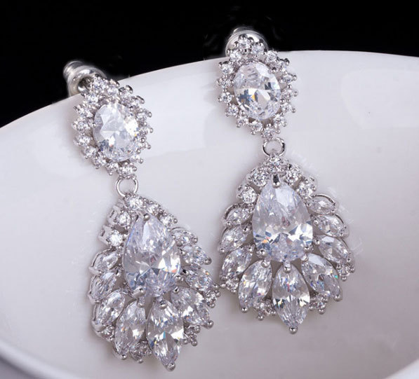 Boucles D'oreilles Pendantes Zirconium Argent Massif 925 - Bijouxia - Neuf Avec étiquettes