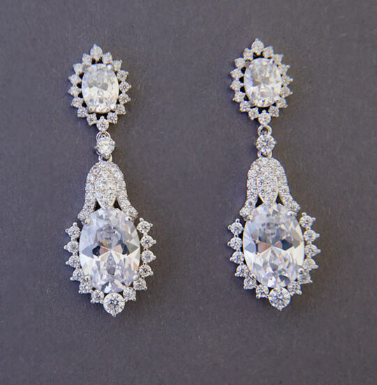 Boucles d’oreilles mariage chandelier diamants Zircon "Solange"