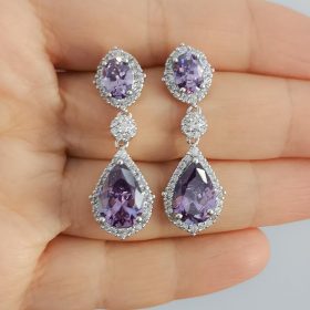 Boucles d’oreilles mariage cristal Swarovski élégantes violettes