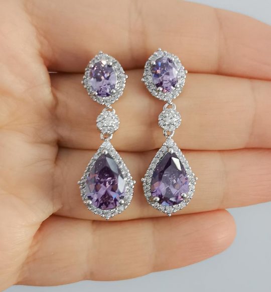 Boucles d’oreilles mariage cristal Swarovski élégantes violettes