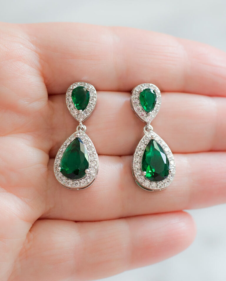 Boucles D'oreille Goutte En Zircon Et émeraude - Style Luxe Abordable - Neuf Avec étiquettes