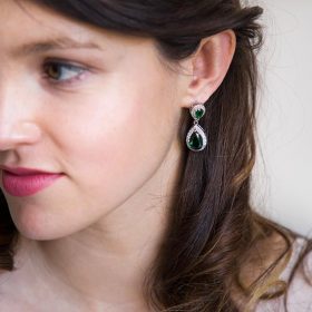 Boucles d’oreilles mariage vert émeraude en forme de goutte d'eau 