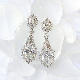 Boucles d'oreilles mariage chandelier diamants zircon 4