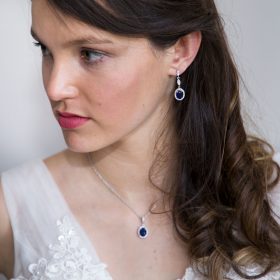parure bijoux mariage cristal bleu pendentif oval