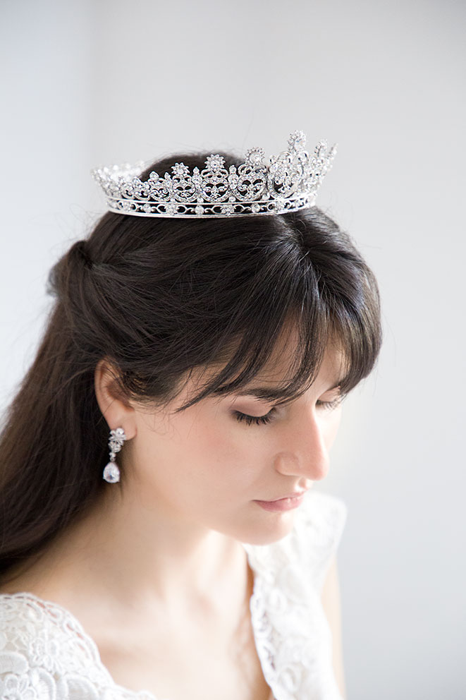 Couronne princesse mariage, bijoux royal cristal Annabelle