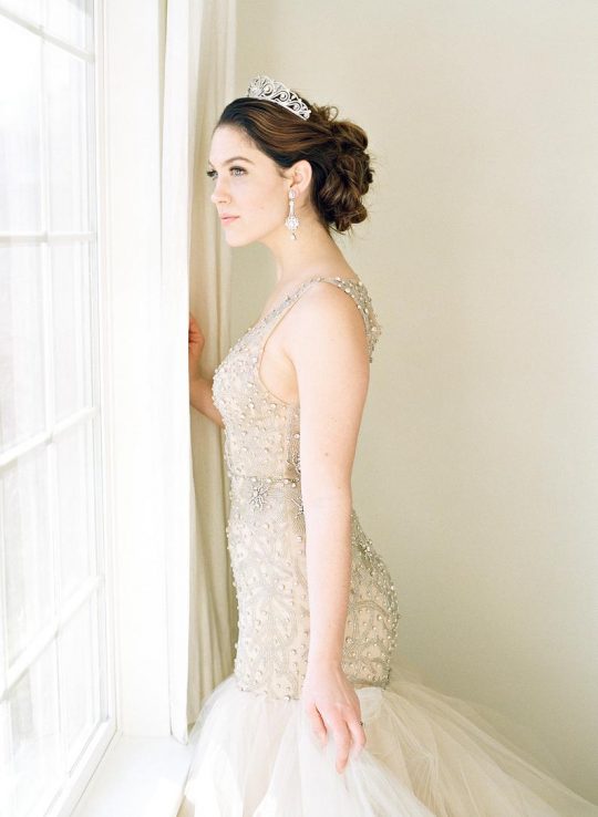 Diadème mariage argent orné cristaux, accessoire cheveux Romy