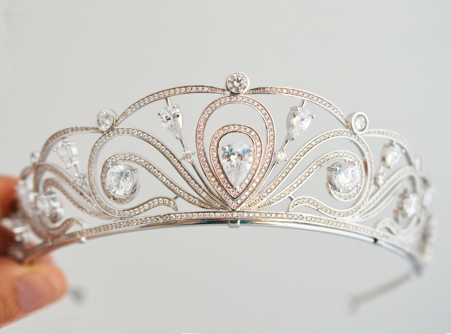 Diadème En Argent 925 Avec Améthyste En Poire - Style Vintage Géorgien Régal