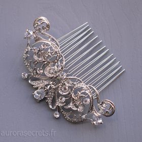 Peigne cristal mariage, bijou de tête romantique argenté