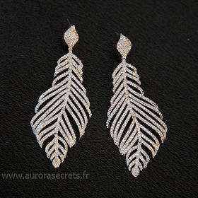 Boucles d'oreilles feuilles longues en Zircon pour mariage