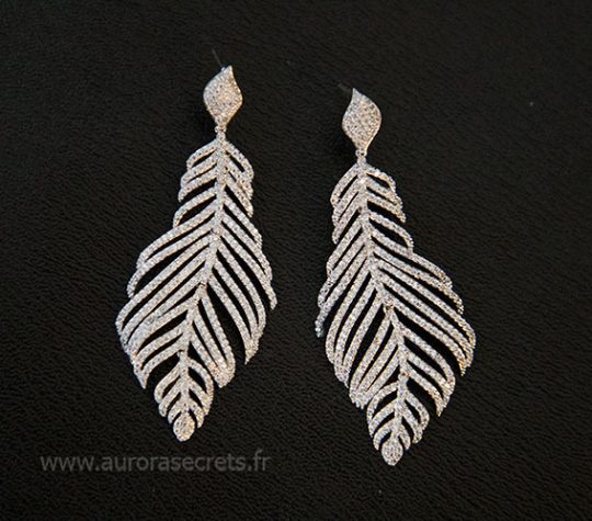 Boucles d'oreilles feuilles longues en Zircon pour mariage