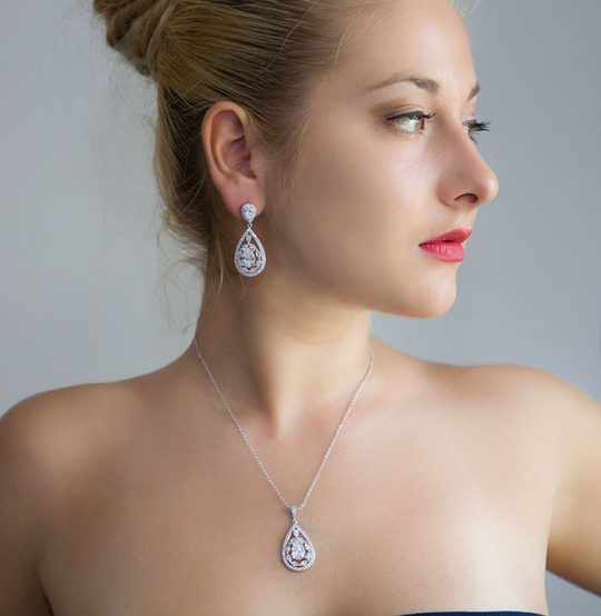 Parure bijoux cristal pour mariée boucles d'oreilles et collier