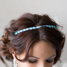 Serre-tête mariage cristal Swarovski, perles en cristal bleues