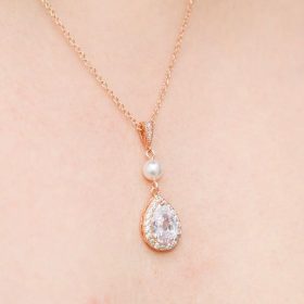 Parure de bijoux mariage rose gold cristal perles