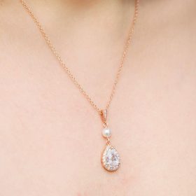 Parure de bijoux mariage rose gold cristal et perles