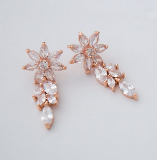 Boucles d'oreilles mariée rose gold pendantes