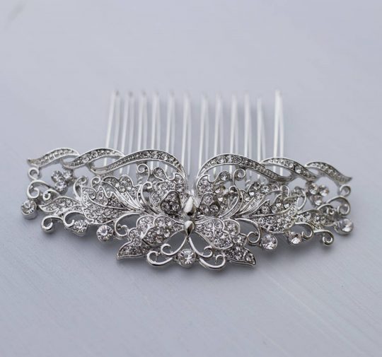 Peigne coiffure mariage papillon en cristal