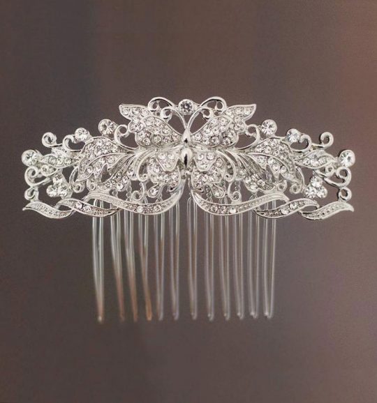 Peigne coiffure mariage papillon en cristal