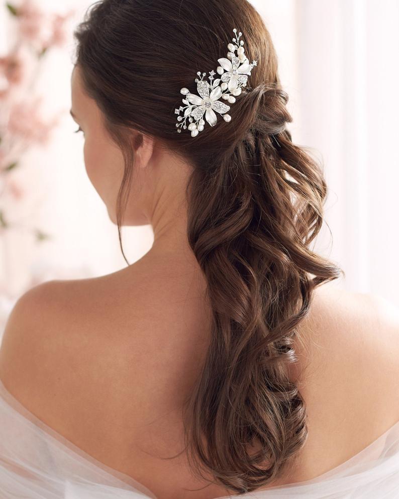 Superbe robe de mariée Fleur de cheveux Peigne clip Diapositive DIAMANTE CRISTAL DE MARIAGE