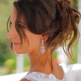 Boucles d'oreilles mariée pendantes avec Oxydes de zirconium Sandra