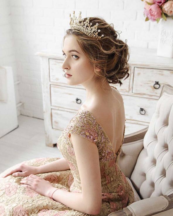 Robe de Mariage Princesse Brillant Cristal Perle Diadème Couronne Serre-tête Cheveux Accessoire 
