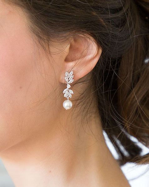 boucles d'oreilles perles nacrées et cristal Zircon