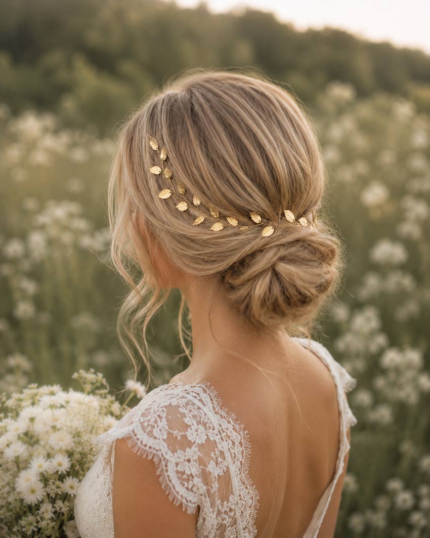 Bijou cheveux mariage, vigne souple champêtre feuilles "Niki" – Image 9