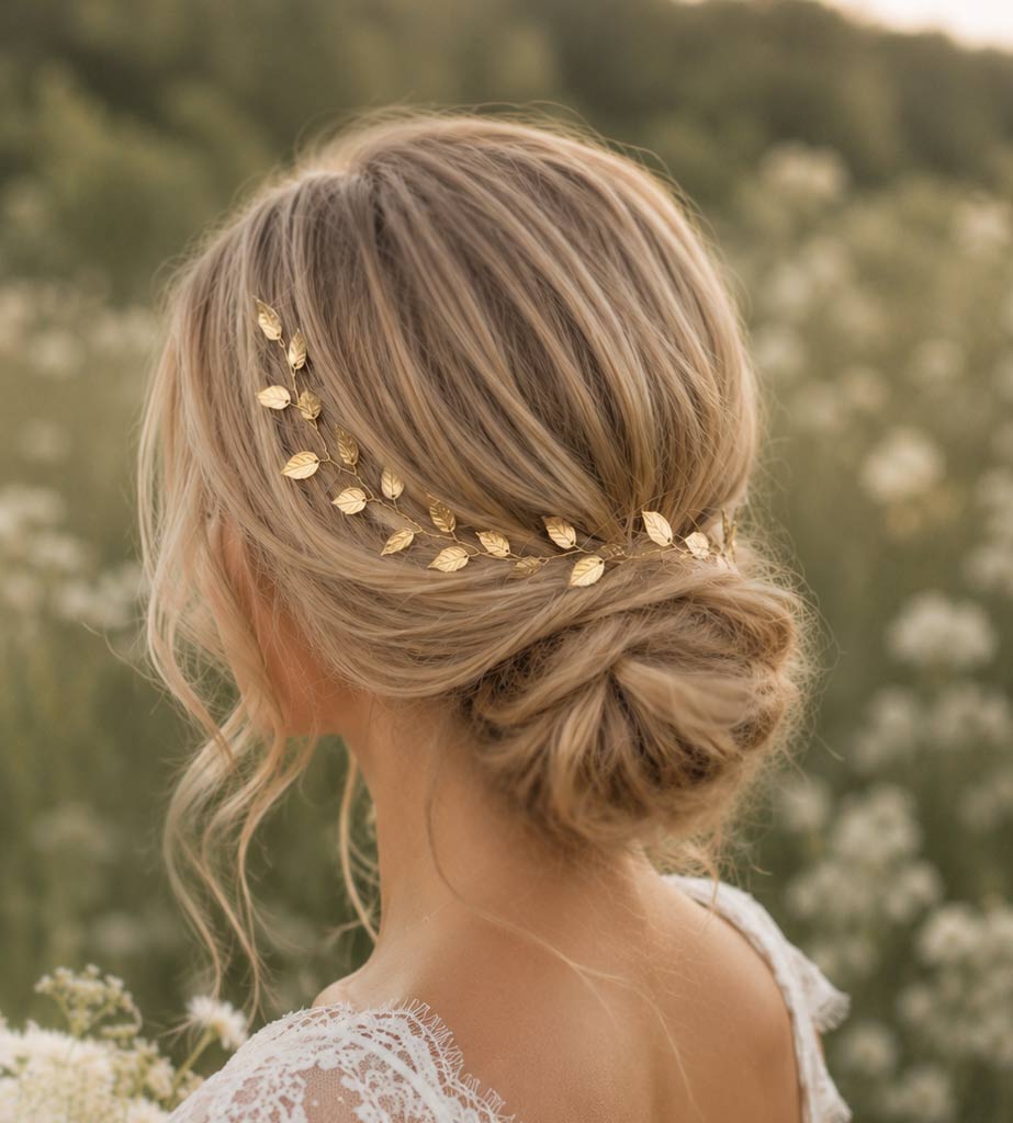 Bijou cheveux mariage, vigne souple champêtre feuilles "Niki"