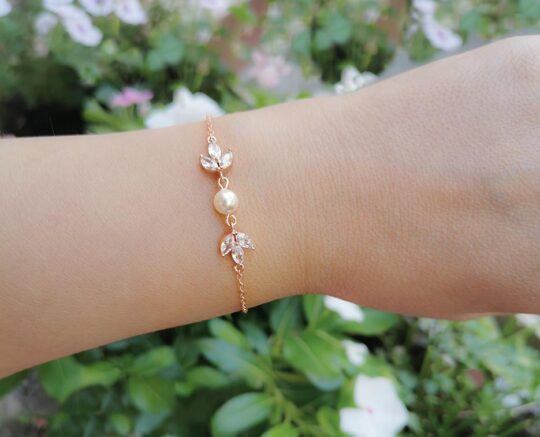 Bracelet de mariée avec perle et oxydes de zirconium "Rosana" – Image 8