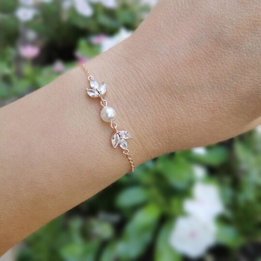 Bracelet de mariée avec perle et oxydes de zirconium « Rosana »