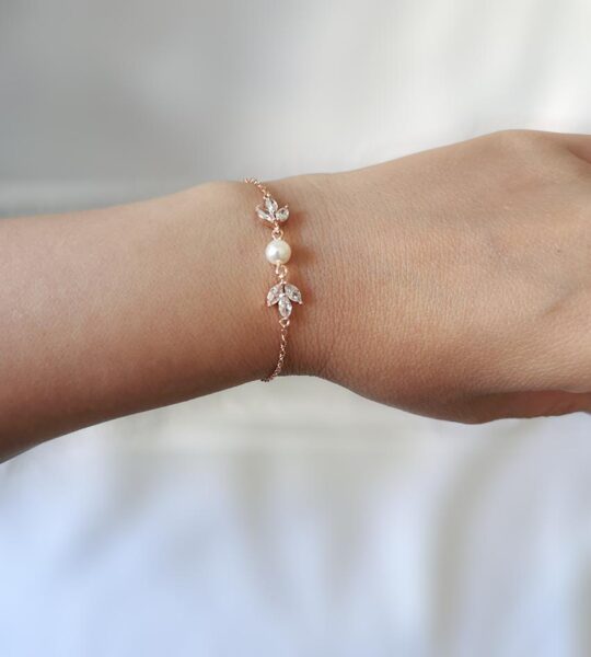Bracelet de mariée avec perle et oxydes de zirconium « Rosana »