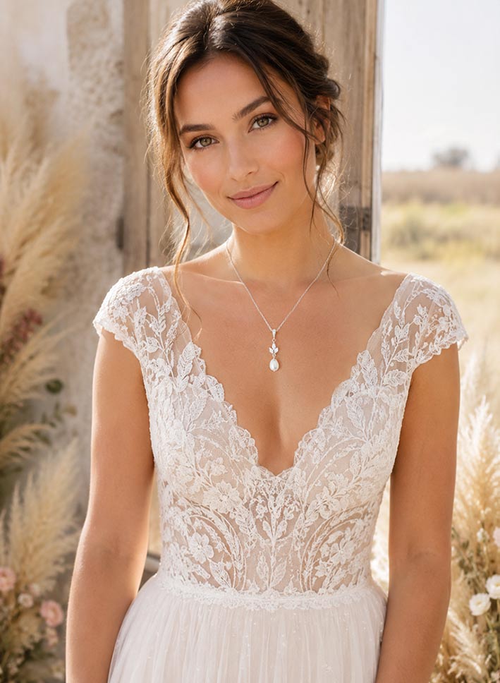 Collier de mariée avec perle et oxydes de zirconium "Rosana" – Image 2