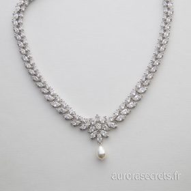 Collier pour mariée élégant diamanté perle nacré Swarovski