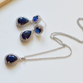 Ensemble collier boucles bleu mariage