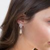Boucles d'oreilles mariée pendantes perles et Zircon argentées