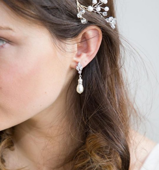 Boucles d’oreilles mariée perles Swarovski et cristal "Lauriane" – Image 2