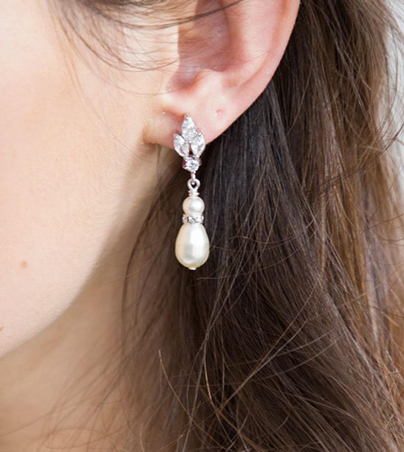 Boucles d’oreilles mariée perles Swarovski et cristal "Lauriane"