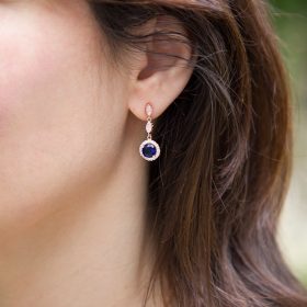 Boucles d'oreilles pour mariée rose gold bleu saphire