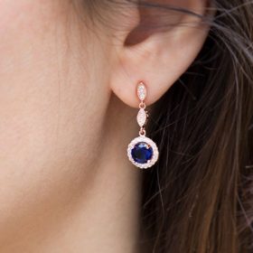 Boucles d'oreilles pour mariée rose gold bleu