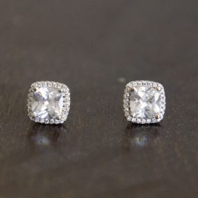 boucles d'oreilles mariage clous carrées diamantées